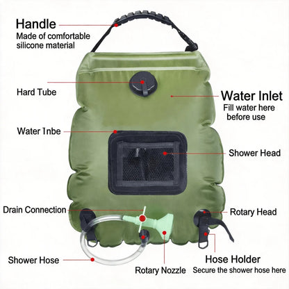 20L Outdoor Camping Shower Bag, Portable Foldable Outdoor Water Storage Shower Bag For Travel Hiking Beach