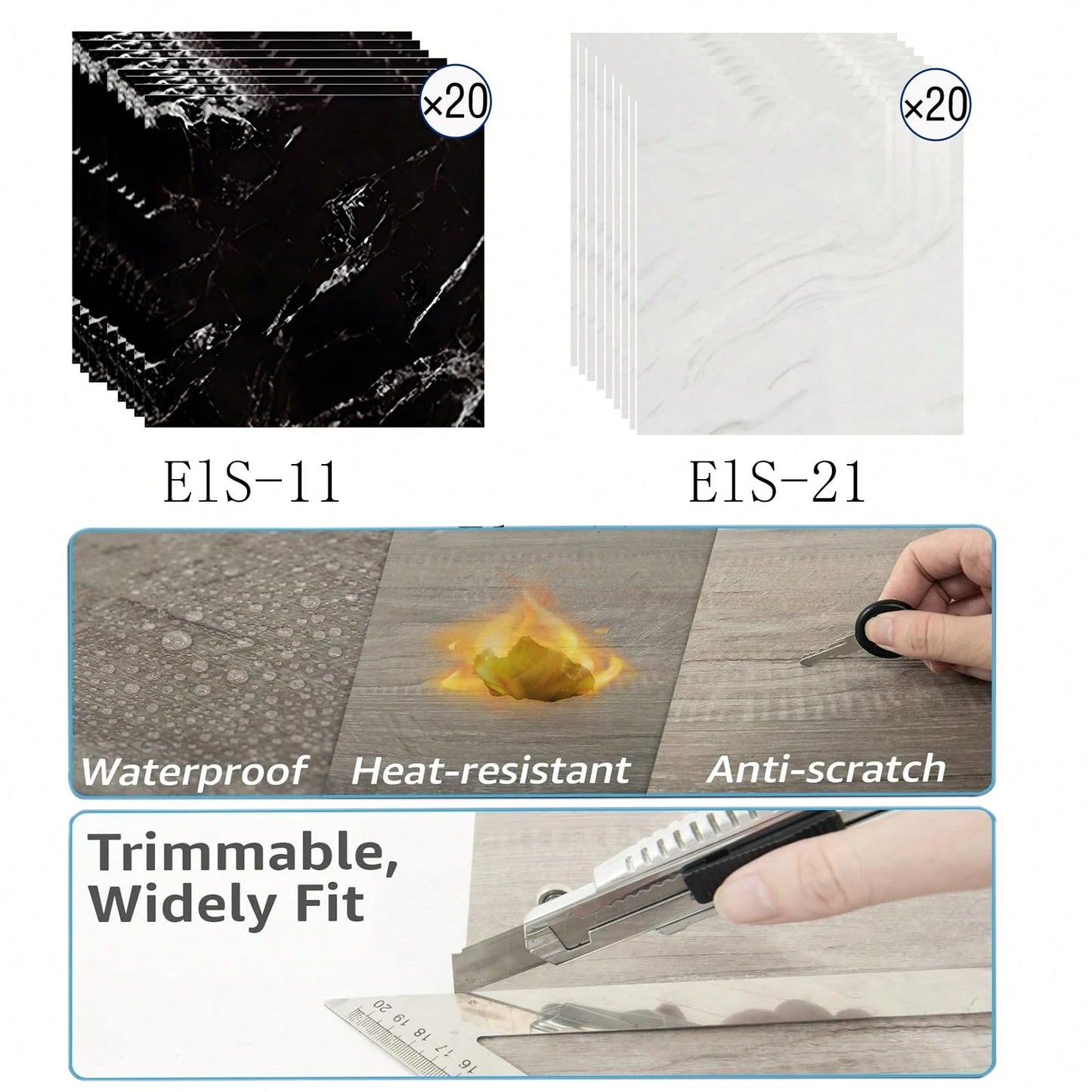20Pcs/40Pcs 30*30cm Self-Adhesive Wall & Floor Tiles, 3D Marble Ceramic Texture Vinyl Sticker, Aluminum Foil Foam Cushioning Backing, Waterproof Fireproof Moisture-Proof, Easy Peel And Stick DIY Decor