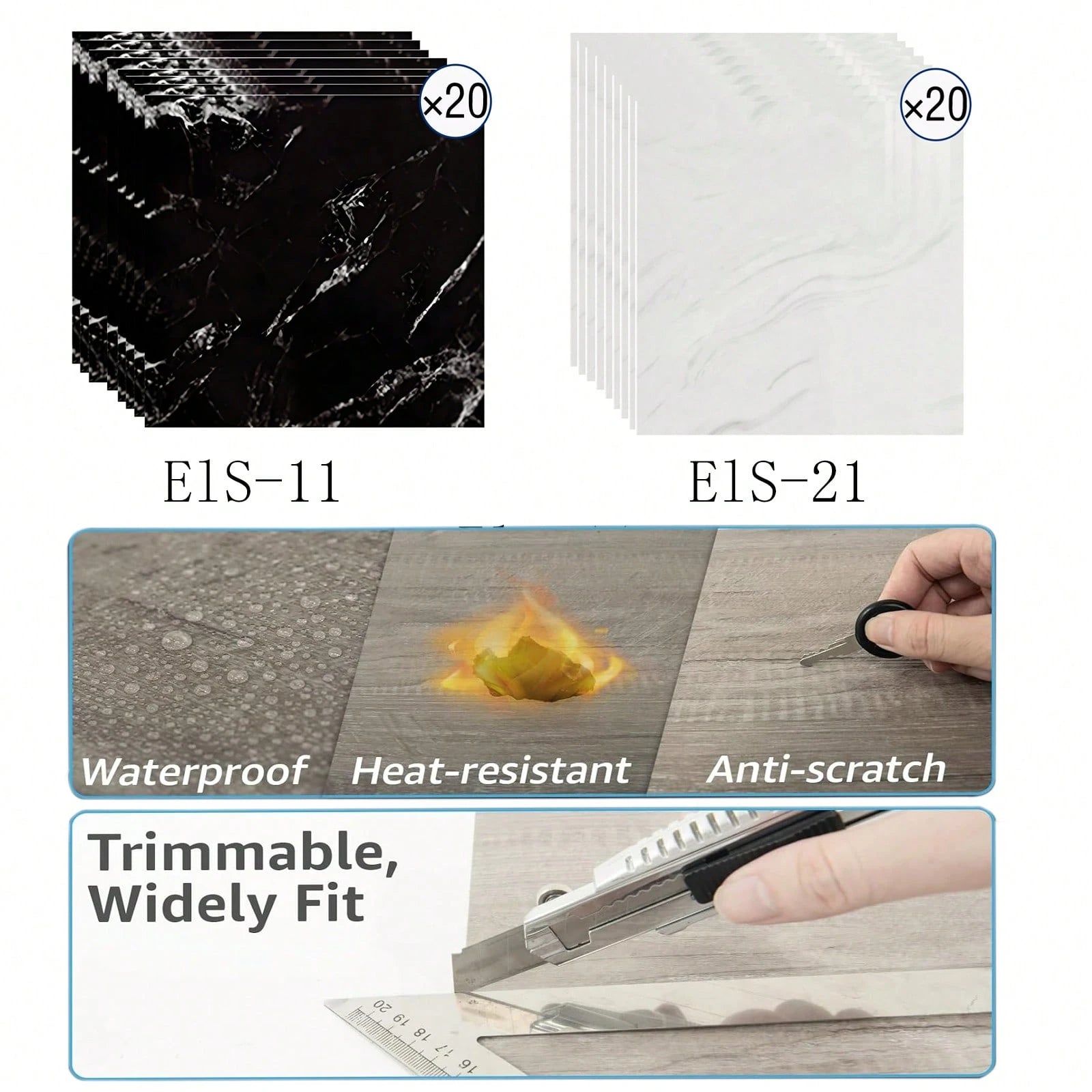 20Pcs/40Pcs 30*30cm Self-Adhesive Wall & Floor Tiles, 3D Marble Ceramic Texture Vinyl Sticker, Aluminum Foil Foam Cushioning Backing, Waterproof Fireproof Moisture-Proof, Easy Peel And Stick DIY Decor