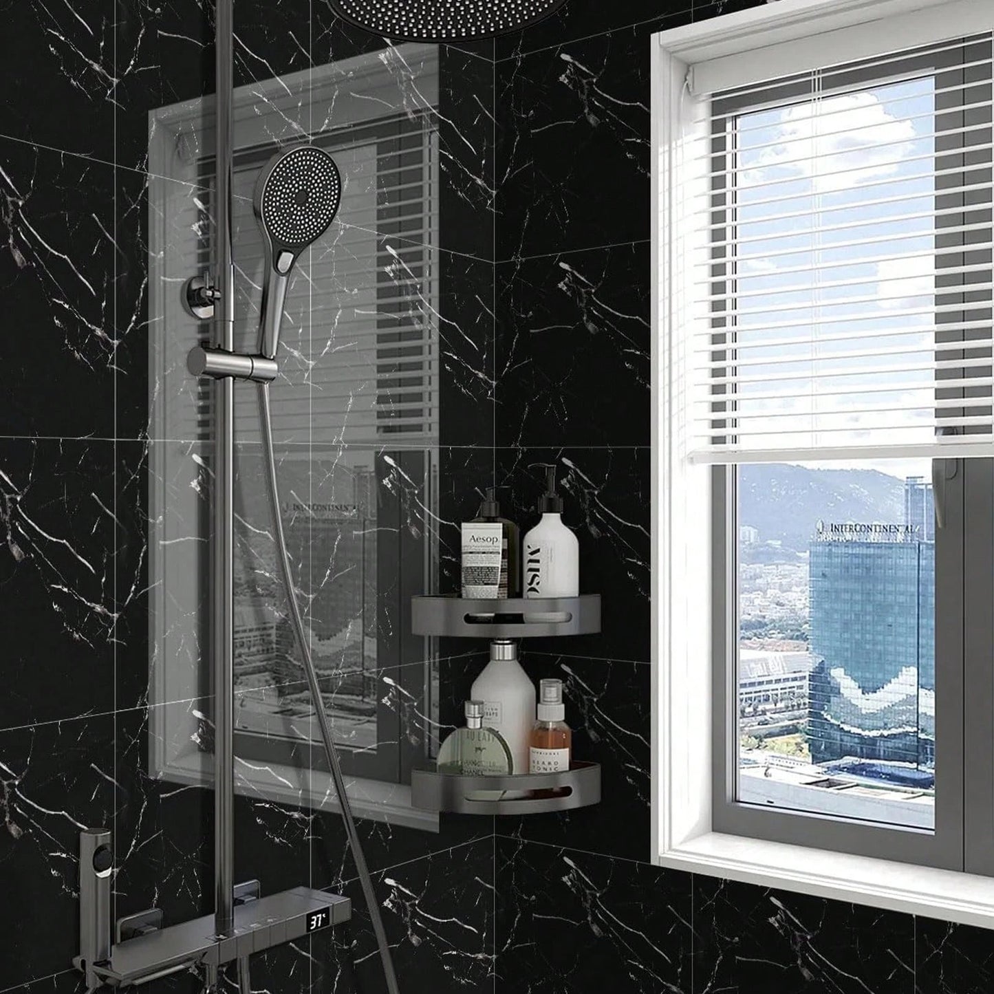 20Pcs/40Pcs 30*30cm Self-Adhesive Wall & Floor Tiles, 3D Marble Ceramic Texture Vinyl Sticker, Aluminum Foil Foam Cushioning Backing, Waterproof Fireproof Moisture-Proof, Easy Peel And Stick DIY Decor