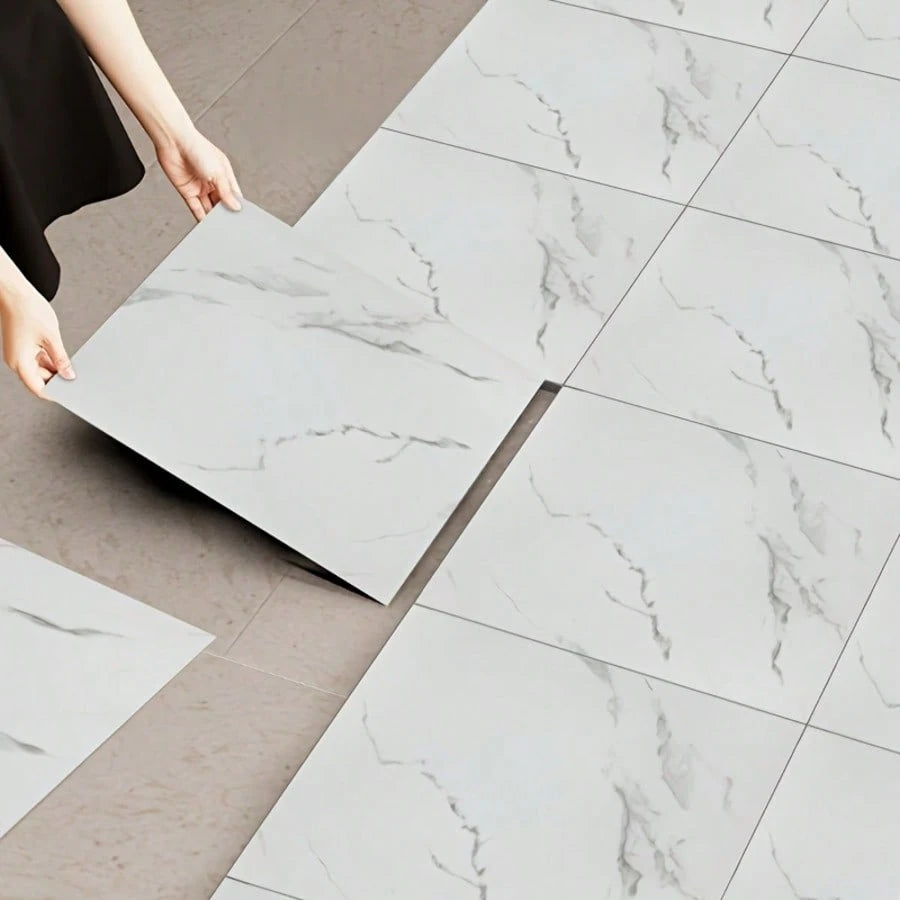 20Pcs/40Pcs 30*30cm Self-Adhesive Wall & Floor Tiles, 3D Marble Ceramic Texture Vinyl Sticker, Aluminum Foil Foam Cushioning Backing, Waterproof Fireproof Moisture-Proof, Easy Peel And Stick DIY Decor