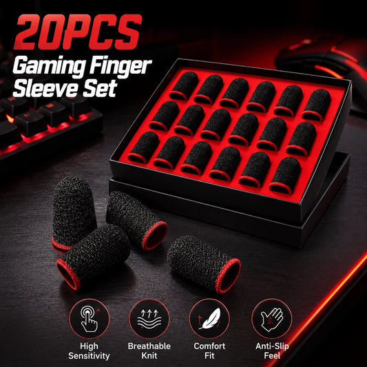 20PCS Gaming Finger Sleeve Set, Breathable Conductive Knit Thumb Covers For Mobile Phone & Tablet Touchscreen Gaming