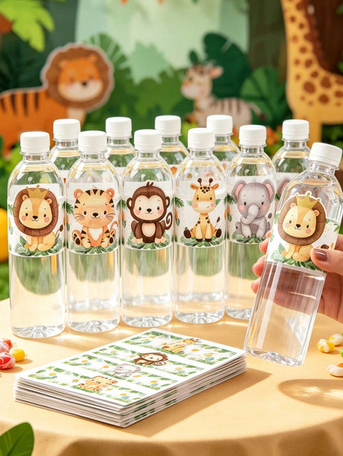 20pcs Jungle Animal Bottle Labels Suitable For Boys & Girls Party, Decorative Stickers For Baby Shower Party, Baby Party Decorations, Boy/Girl Birthday Decorative Stickers, Newborn, Birthday Party Wat