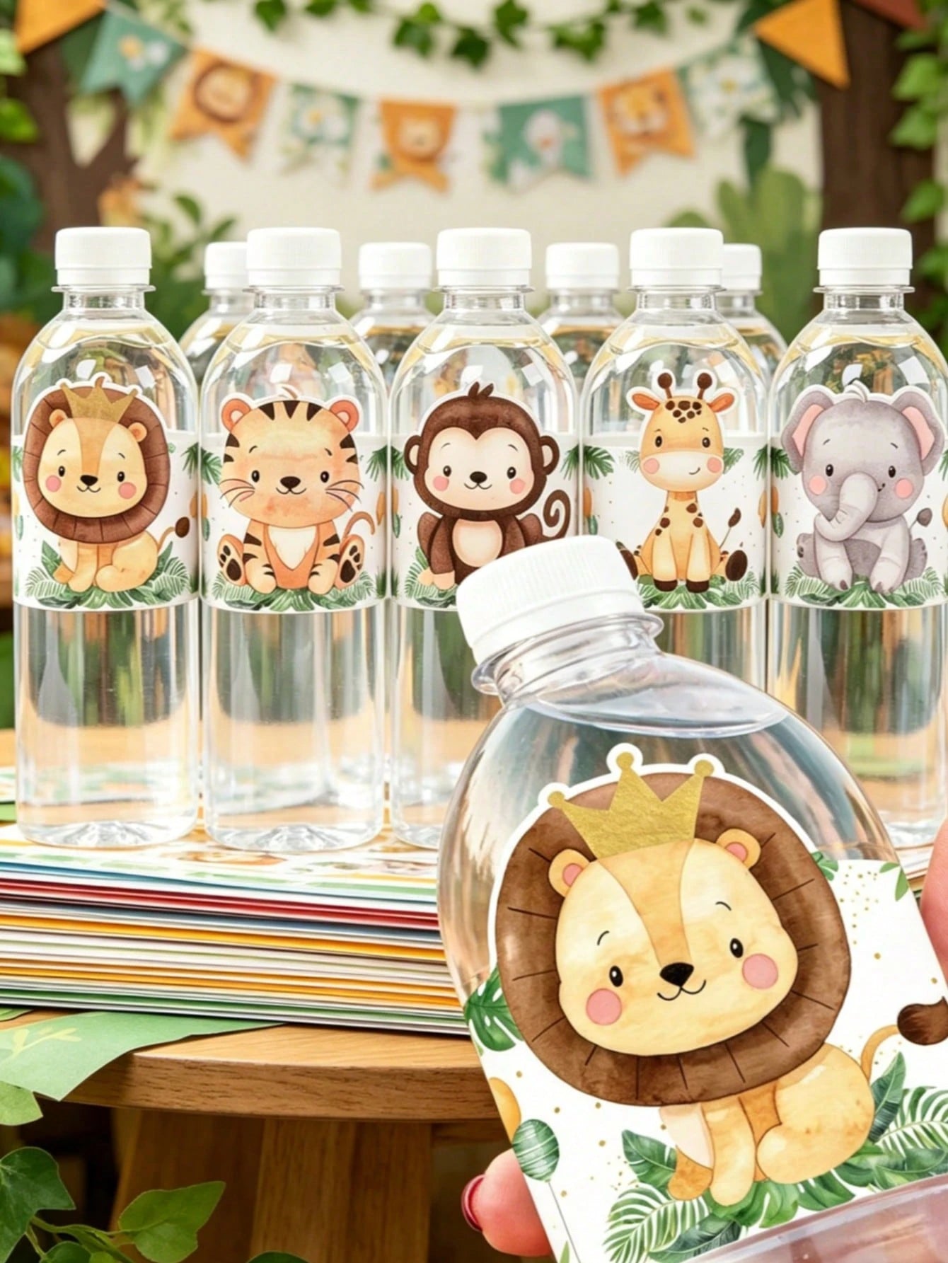 20pcs Jungle Animal Bottle Labels Suitable For Boys & Girls Party, Decorative Stickers For Baby Shower Party, Baby Party Decorations, Boy/Girl Birthday Decorative Stickers, Newborn, Birthday Party Wat