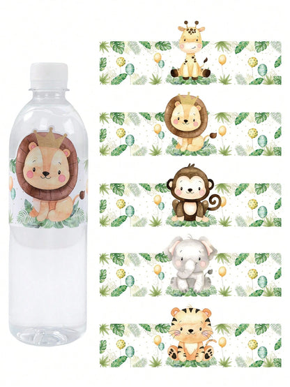 20pcs Jungle Animal Bottle Labels Suitable For Boys & Girls Party, Decorative Stickers For Baby Shower Party, Baby Party Decorations, Boy/Girl Birthday Decorative Stickers, Newborn, Birthday Party Wat