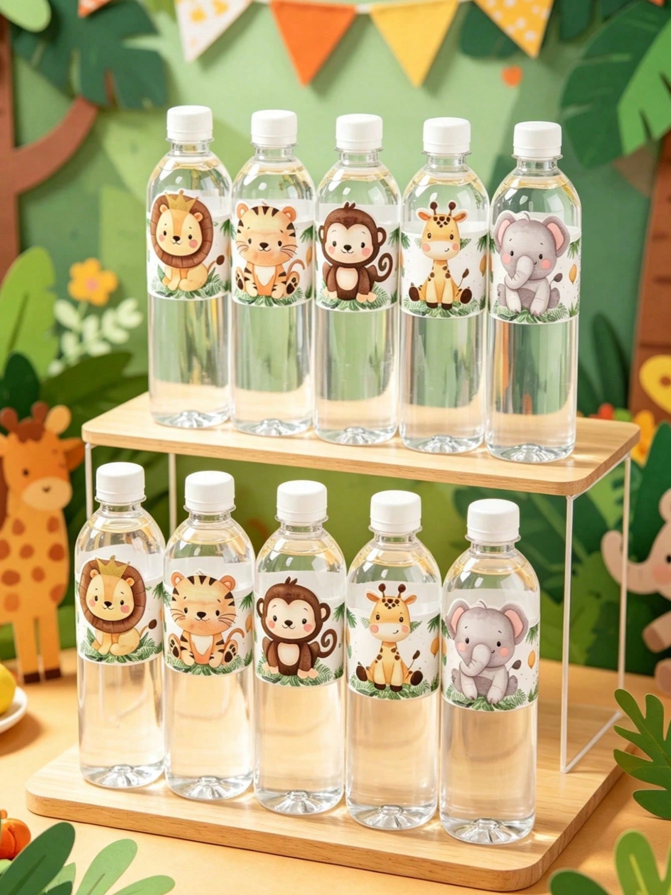 20pcs Jungle Animal Bottle Labels Suitable For Boys & Girls Party, Decorative Stickers For Baby Shower Party, Baby Party Decorations, Boy/Girl Birthday Decorative Stickers, Newborn, Birthday Party Wat