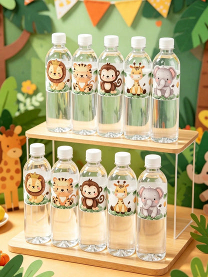 20pcs Jungle Animal Bottle Labels Suitable For Boys & Girls Party, Decorative Stickers For Baby Shower Party, Baby Party Decorations, Boy/Girl Birthday Decorative Stickers, Newborn, Birthday Party Wat