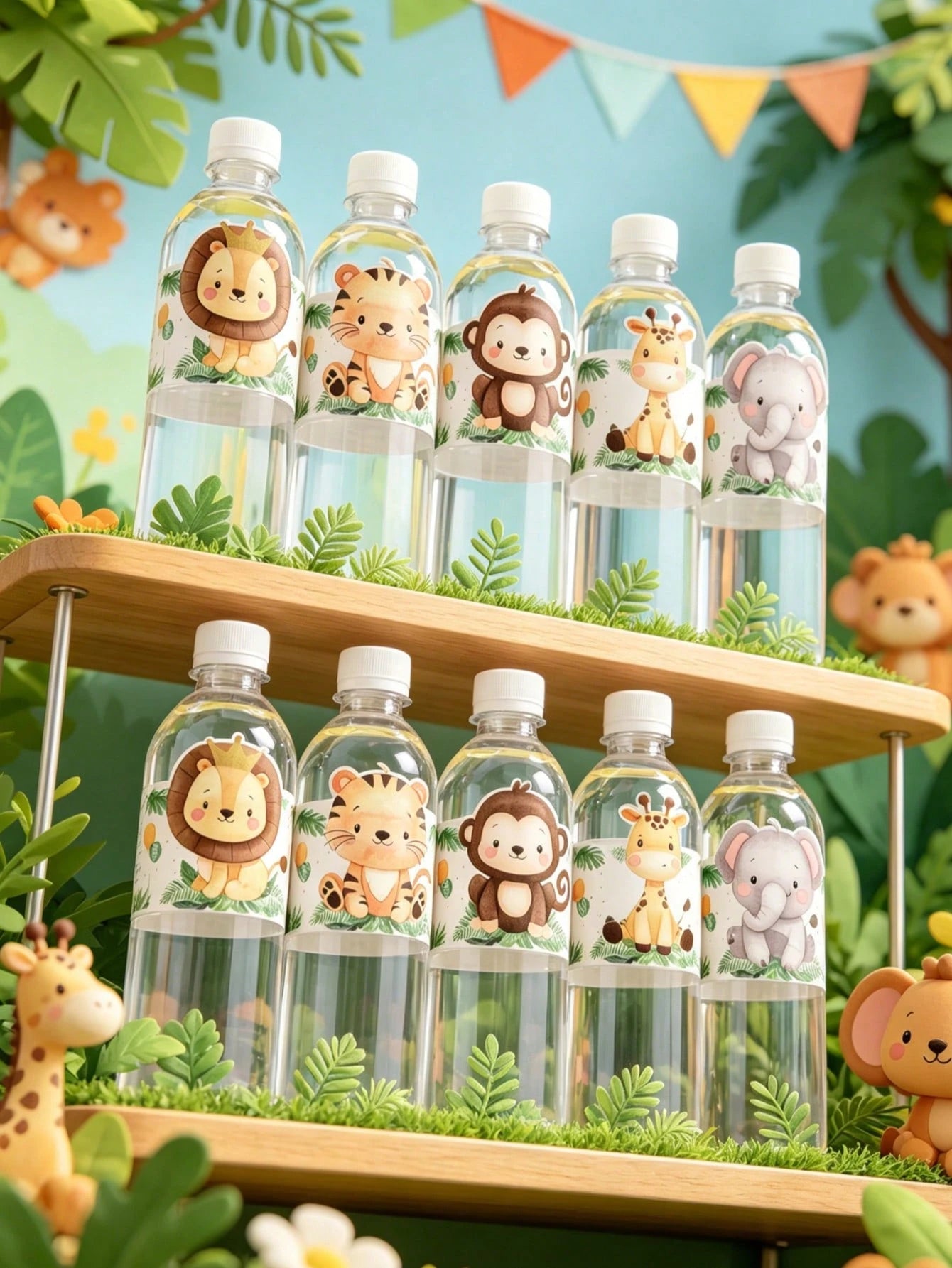 20pcs Jungle Animal Bottle Labels Suitable For Boys & Girls Party, Decorative Stickers For Baby Shower Party, Baby Party Decorations, Boy/Girl Birthday Decorative Stickers, Newborn, Birthday Party Wat