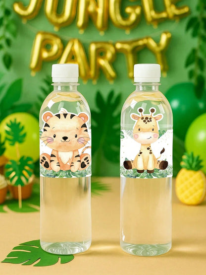 20pcs Jungle Animal Bottle Labels Suitable For Boys & Girls Party, Decorative Stickers For Baby Shower Party, Baby Party Decorations, Boy/Girl Birthday Decorative Stickers, Newborn, Birthday Party Wat