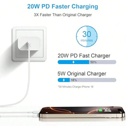 20W Fast Charging Set: USB C Wall Charger + 10Ft/300cm USB C To Type C Cable, Compatible With IPhone 17 Pro Max/17 Pro/17/16/15 Pro Max/15 Pro/15 Plus/15, Type-C Devices