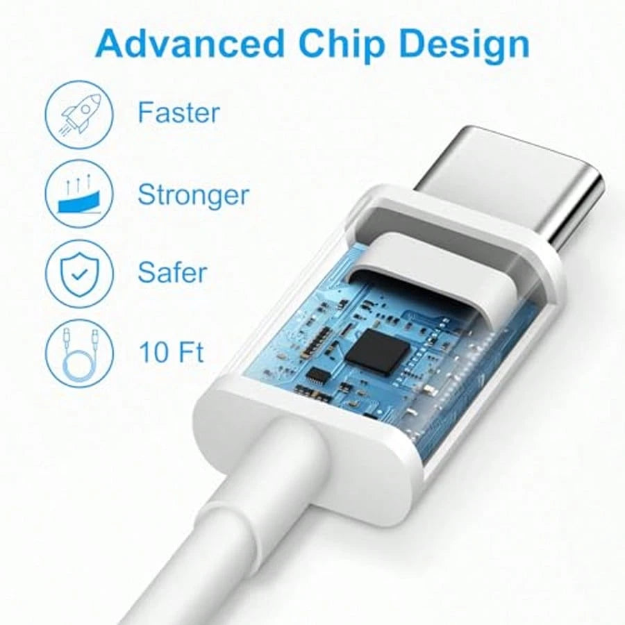 20W Fast Charging Set: USB C Wall Charger + 10Ft/300cm USB C To Type C Cable, Compatible With IPhone 17 Pro Max/17 Pro/17/16/15 Pro Max/15 Pro/15 Plus/15, Type-C Devices
