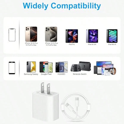 20W Fast Charging Set: USB C Wall Charger + 10Ft/300cm USB C To Type C Cable, Compatible With IPhone 17 Pro Max/17 Pro/17/16/15 Pro Max/15 Pro/15 Plus/15, Type-C Devices