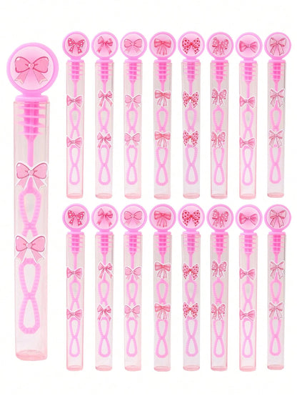 24/48pcs Pink Bow Pattern Baby Shower Bubble Wands, Pink Bow Pattern 1st Birthday Party DIY Bubble Wands (Bubble Solution Not Included), DIY Transparent Bubble Blowing Tubes Party Bubble Blowing Tubes