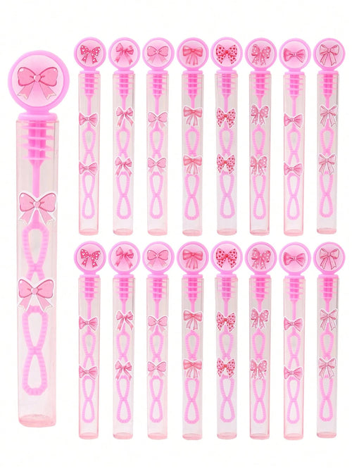 24/48pcs Pink Bow Pattern Baby Shower Bubble Wands, Pink Bow Pattern 1st Birthday Party DIY Bubble Wands (Bubble Solution Not Included), DIY Transparent Bubble Blowing Tubes Party Bubble Blowing Tubes
