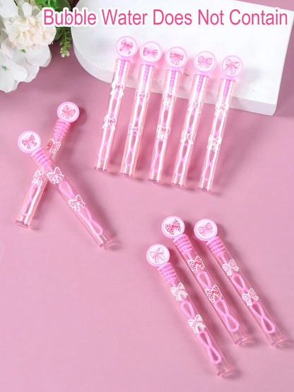 24/48pcs Pink Bow Pattern Baby Shower Bubble Wands, Pink Bow Pattern 1st Birthday Party DIY Bubble Wands (Bubble Solution Not Included), DIY Transparent Bubble Blowing Tubes Party Bubble Blowing Tubes