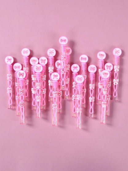 24/48pcs Pink Bow Pattern Baby Shower Bubble Wands, Pink Bow Pattern 1st Birthday Party DIY Bubble Wands (Bubble Solution Not Included), DIY Transparent Bubble Blowing Tubes Party Bubble Blowing Tubes