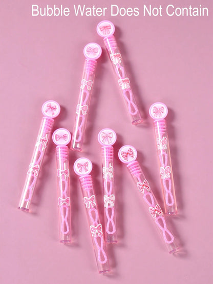 24/48pcs Pink Bow Pattern Baby Shower Bubble Wands, Pink Bow Pattern 1st Birthday Party DIY Bubble Wands (Bubble Solution Not Included), DIY Transparent Bubble Blowing Tubes Party Bubble Blowing Tubes