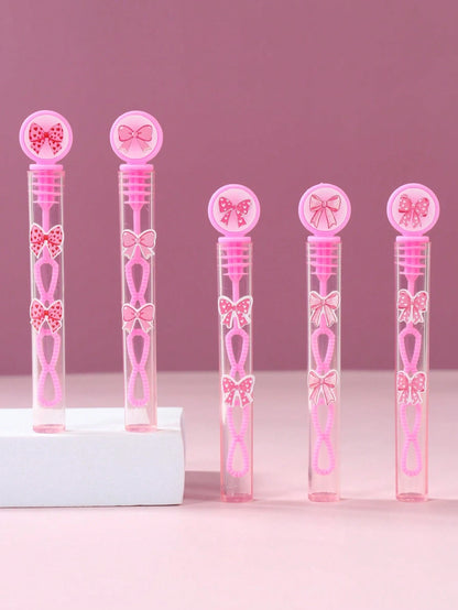 24/48pcs Pink Bow Pattern Baby Shower Bubble Wands, Pink Bow Pattern 1st Birthday Party DIY Bubble Wands (Bubble Solution Not Included), DIY Transparent Bubble Blowing Tubes Party Bubble Blowing Tubes