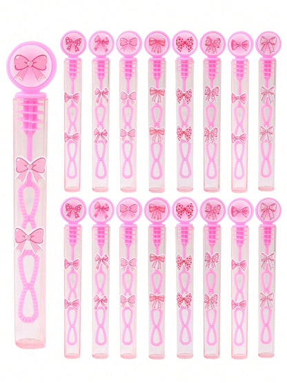 24/48pcs Pink Bow Pattern Baby Shower Bubble Wands, Pink Bow Pattern 1st Birthday Party DIY Bubble Wands (Bubble Solution Not Included), DIY Transparent Bubble Blowing Tubes Party Bubble Blowing Tubes