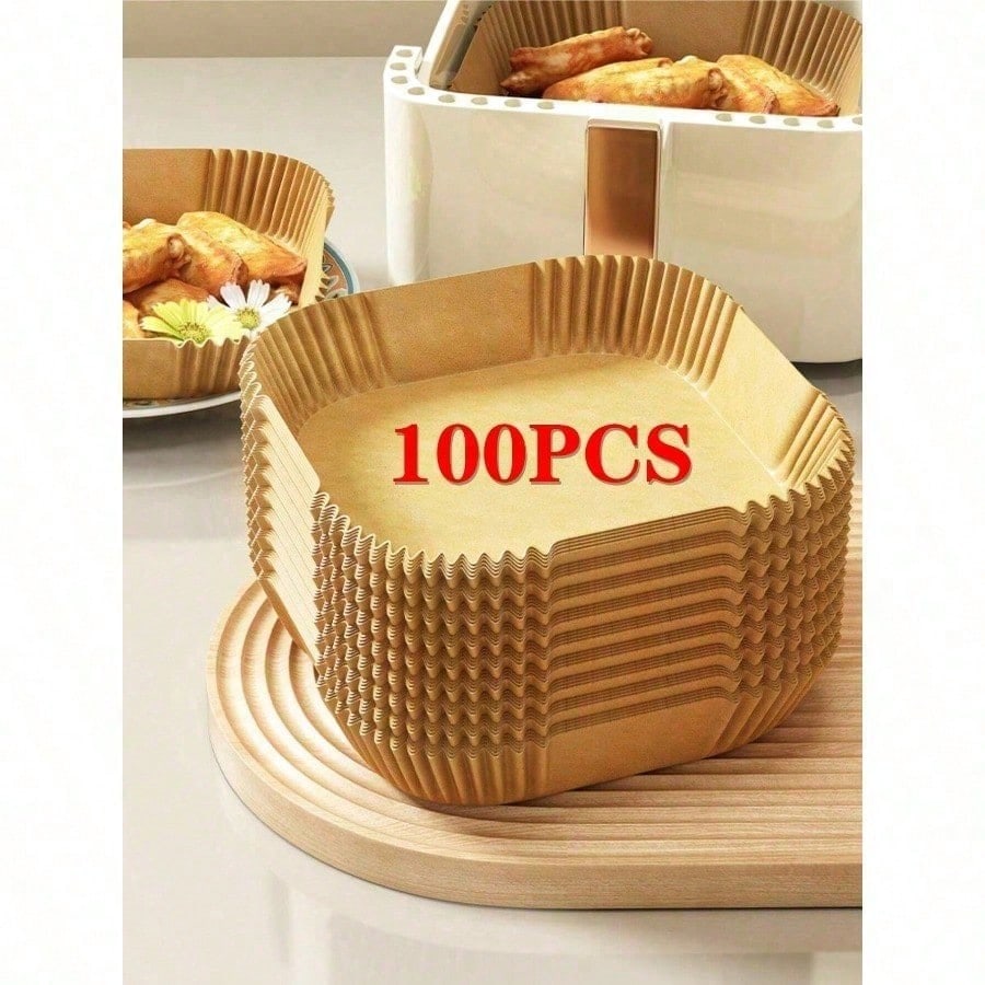 25/50/100pcs Square Disposable Air Fryer Liners, Baking Paper Bowls, Grill & Baking Grease-Proof Paper Bowls, Oven Liners/Non-Stick, Heat-Resistant, Paper Basket Bowls, Baking Trays, Multi-Purpose Bak