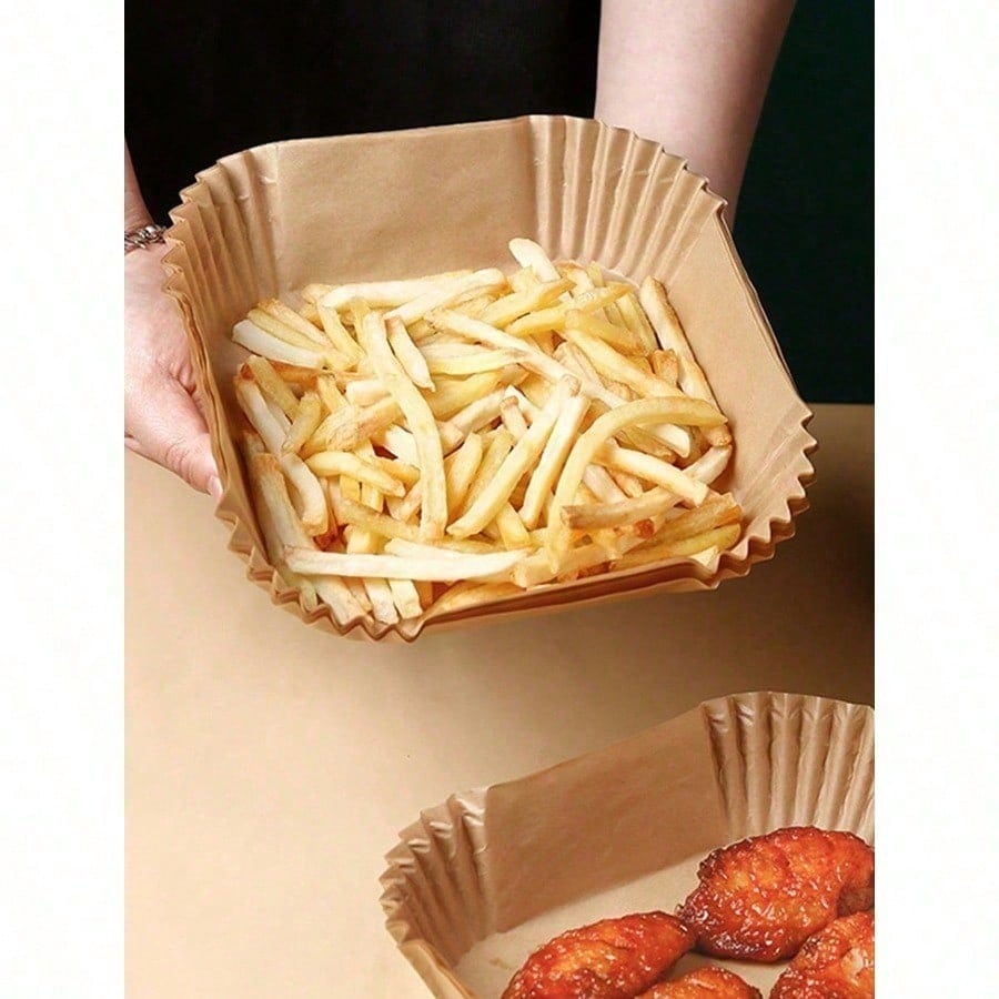 25/50/100pcs Square Disposable Air Fryer Liners, Baking Paper Bowls, Grill & Baking Grease-Proof Paper Bowls, Oven Liners/Non-Stick, Heat-Resistant, Paper Basket Bowls, Baking Trays, Multi-Purpose Bak