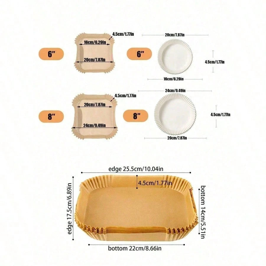25/50/100pcs Square Disposable Air Fryer Liners, Baking Paper Bowls, Grill & Baking Grease-Proof Paper Bowls, Oven Liners/Non-Stick, Heat-Resistant, Paper Basket Bowls, Baking Trays, Multi-Purpose Bak