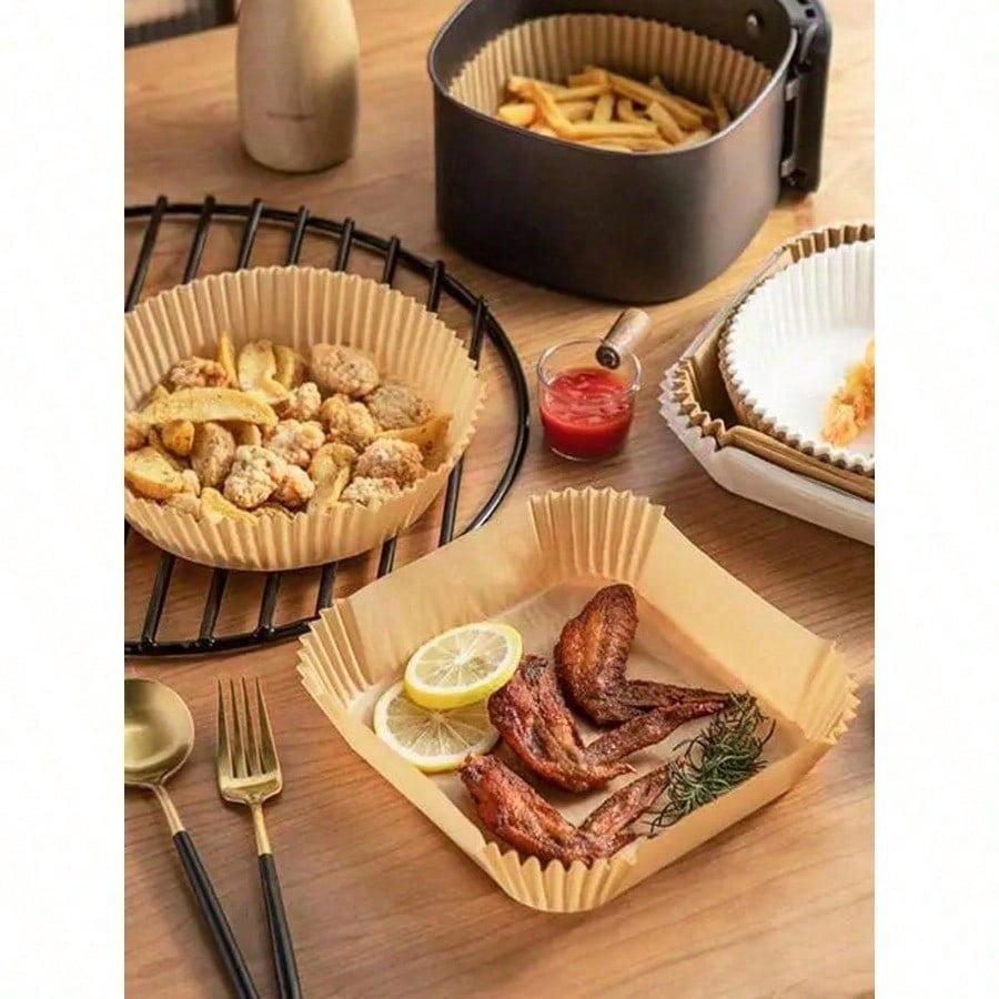 25/50/100pcs Square Disposable Air Fryer Liners, Baking Paper Bowls, Grill & Baking Grease-Proof Paper Bowls, Oven Liners/Non-Stick, Heat-Resistant, Paper Basket Bowls, Baking Trays, Multi-Purpose Bak