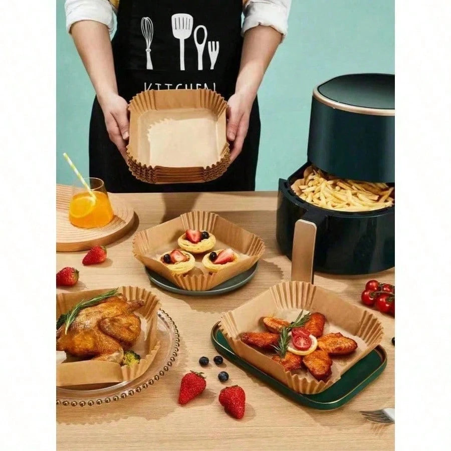 25/50/100pcs Square Disposable Air Fryer Liners, Baking Paper Bowls, Grill & Baking Grease-Proof Paper Bowls, Oven Liners/Non-Stick, Heat-Resistant, Paper Basket Bowls, Baking Trays, Multi-Purpose Bak