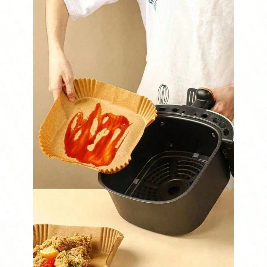 25/50/100pcs Square Disposable Air Fryer Liners, Baking Paper Bowls, Grill & Baking Grease-Proof Paper Bowls, Oven Liners/Non-Stick, Heat-Resistant, Paper Basket Bowls, Baking Trays, Multi-Purpose Bak