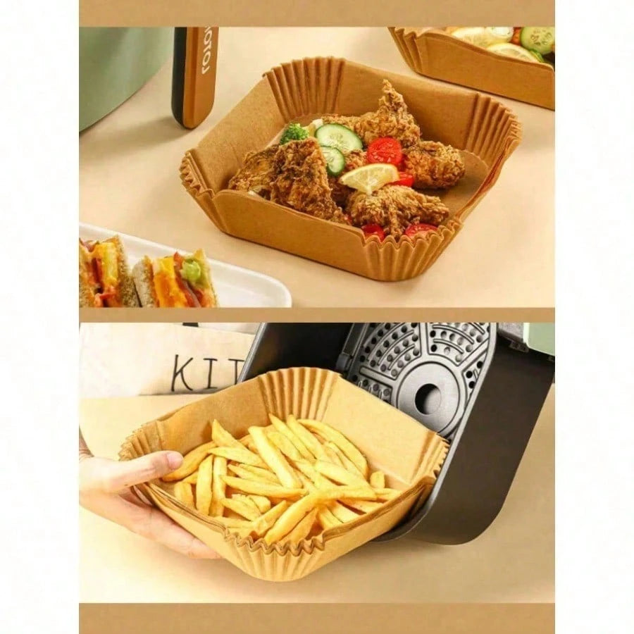 25/50/100pcs Square Disposable Air Fryer Liners, Baking Paper Bowls, Grill & Baking Grease-Proof Paper Bowls, Oven Liners/Non-Stick, Heat-Resistant, Paper Basket Bowls, Baking Trays, Multi-Purpose Bak
