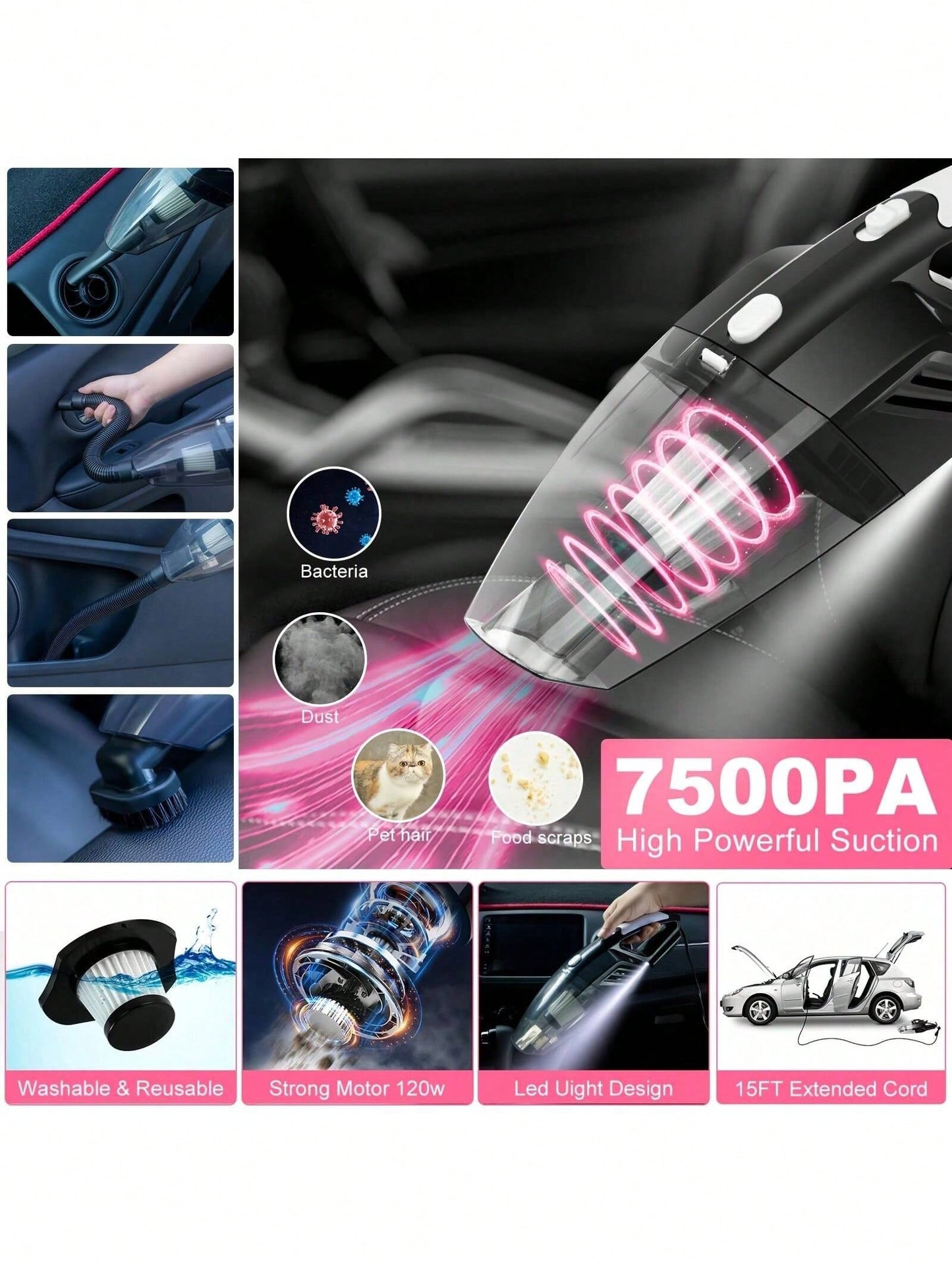 25pcs Car Cleaning Wash Kit Interior Detailing Set With High Power Handheld Vacuum Windshield Tool Gel Tire Brush Complete Car Care Tools Gift Kit