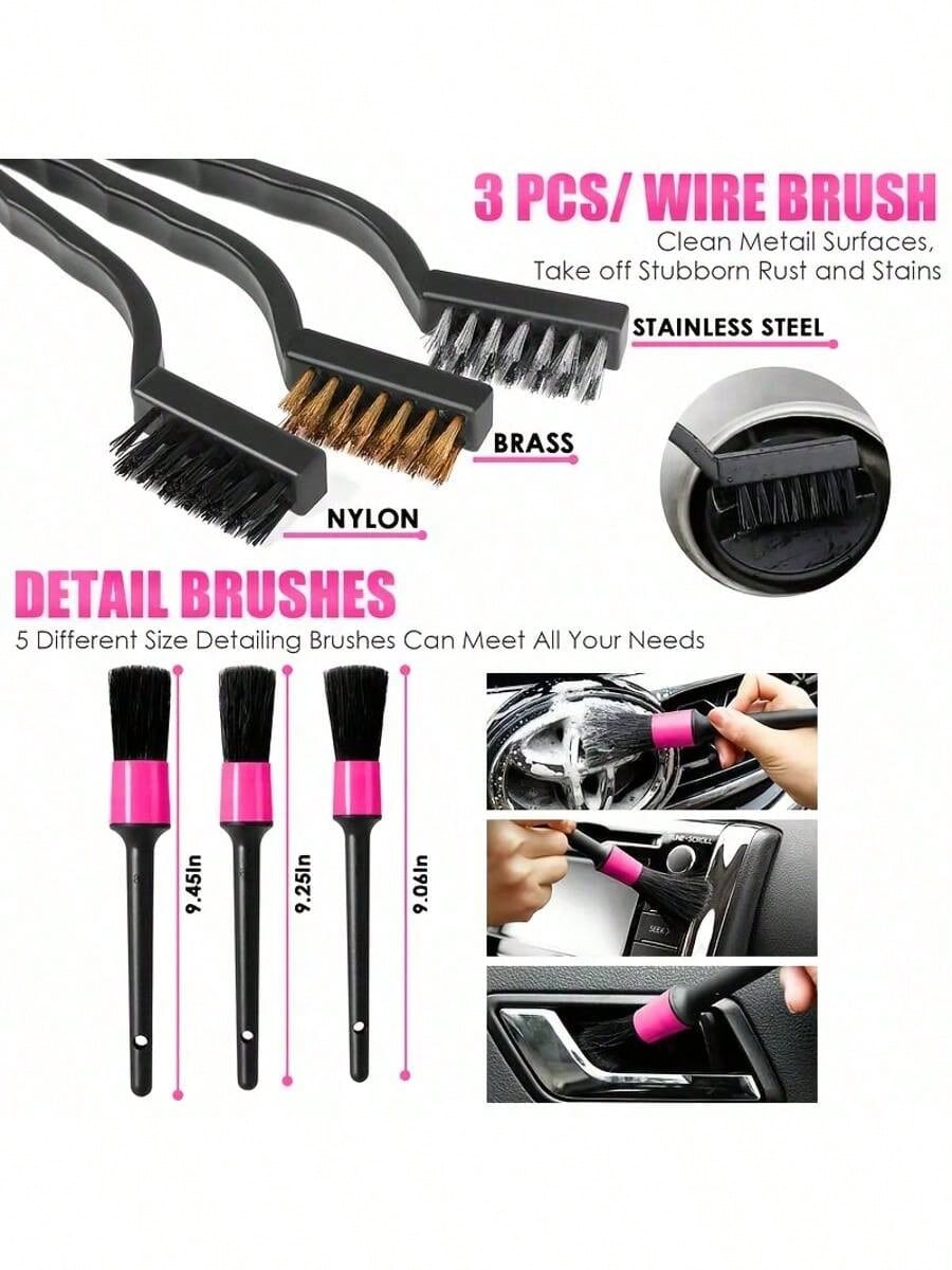 25pcs Car Cleaning Wash Kit Interior Detailing Set With High Power Handheld Vacuum Windshield Tool Gel Tire Brush Complete Car Care Tools Gift Kit