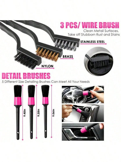25pcs Car Cleaning Wash Kit Interior Detailing Set With High Power Handheld Vacuum Windshield Tool Gel Tire Brush Complete Car Care Tools Gift Kit