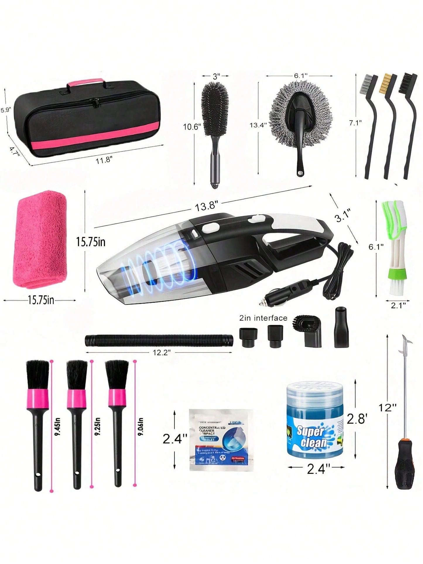 25pcs Car Cleaning Wash Kit Interior Detailing Set With High Power Handheld Vacuum Windshield Tool Gel Tire Brush Complete Car Care Tools Gift Kit