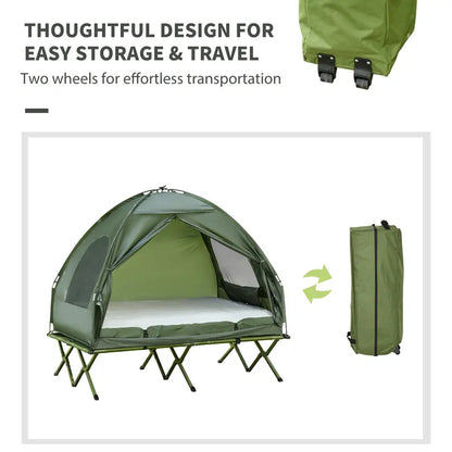 #Summervibes Outsunny 1/2 Person Foldable Camping Cot with Tent, Bedspread, Thick Air Mattress, 4-In-1 Elevated Camping Bed for Outdoor Hiking, Picnic, Travel,summerwins