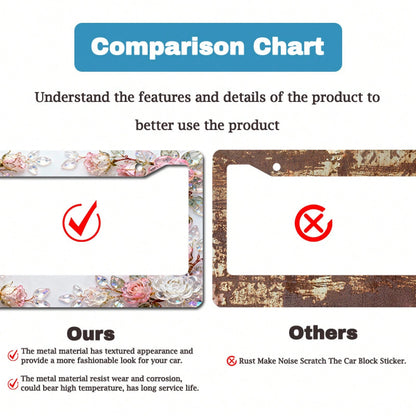 2D Design, 1pc Metal License Plate Frame Adds Romantic Charm, Pink Crystal Rose Decoration, Car Decoration Accessory Suitable For North America And Most International Vehicles, Includes Mounting Screw