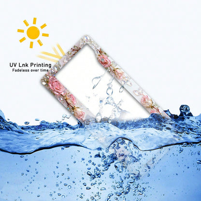 2D Design, 1pc Metal License Plate Frame Adds Romantic Charm, Pink Crystal Rose Decoration, Car Decoration Accessory Suitable For North America And Most International Vehicles, Includes Mounting Screw