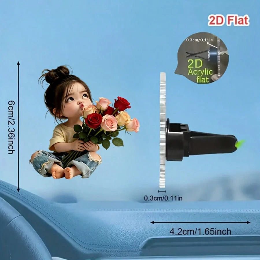 2D Flat Design, 1pc Reusable Puckered Lips Girl Car Air Freshener Diffuser Clip, Car Interior Accessory, Fragrance Diffuser, Unscented Car Aroma Diffuser With 2pcs Odorless Sponge Pads, 2D Flat Design