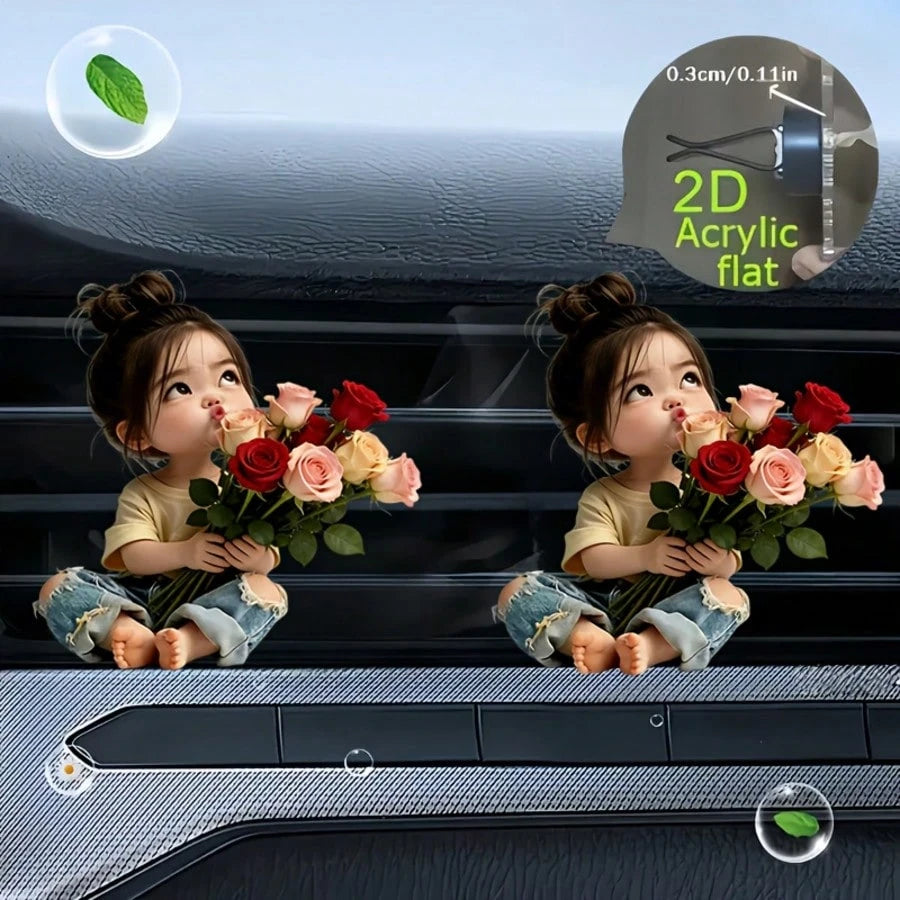 2D Flat Design, 1pc Reusable Puckered Lips Girl Car Air Freshener Diffuser Clip, Car Interior Accessory, Fragrance Diffuser, Unscented Car Aroma Diffuser With 2pcs Odorless Sponge Pads, 2D Flat Design