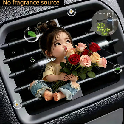 2D Flat Design, 1pc Reusable Puckered Lips Girl Car Air Freshener Diffuser Clip, Car Interior Accessory, Fragrance Diffuser, Unscented Car Aroma Diffuser With 2pcs Odorless Sponge Pads, 2D Flat Design