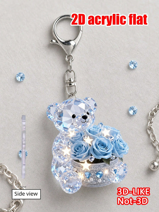 2D Flat Design Cute Bear Pattern Keychain, Fashion Bear Theme Party Keychain, Bag Decoration. Suitable For Packaging Decoration, Car Hanging Ornament, Backpack Decoration, Car Key Decoration. Car Rear