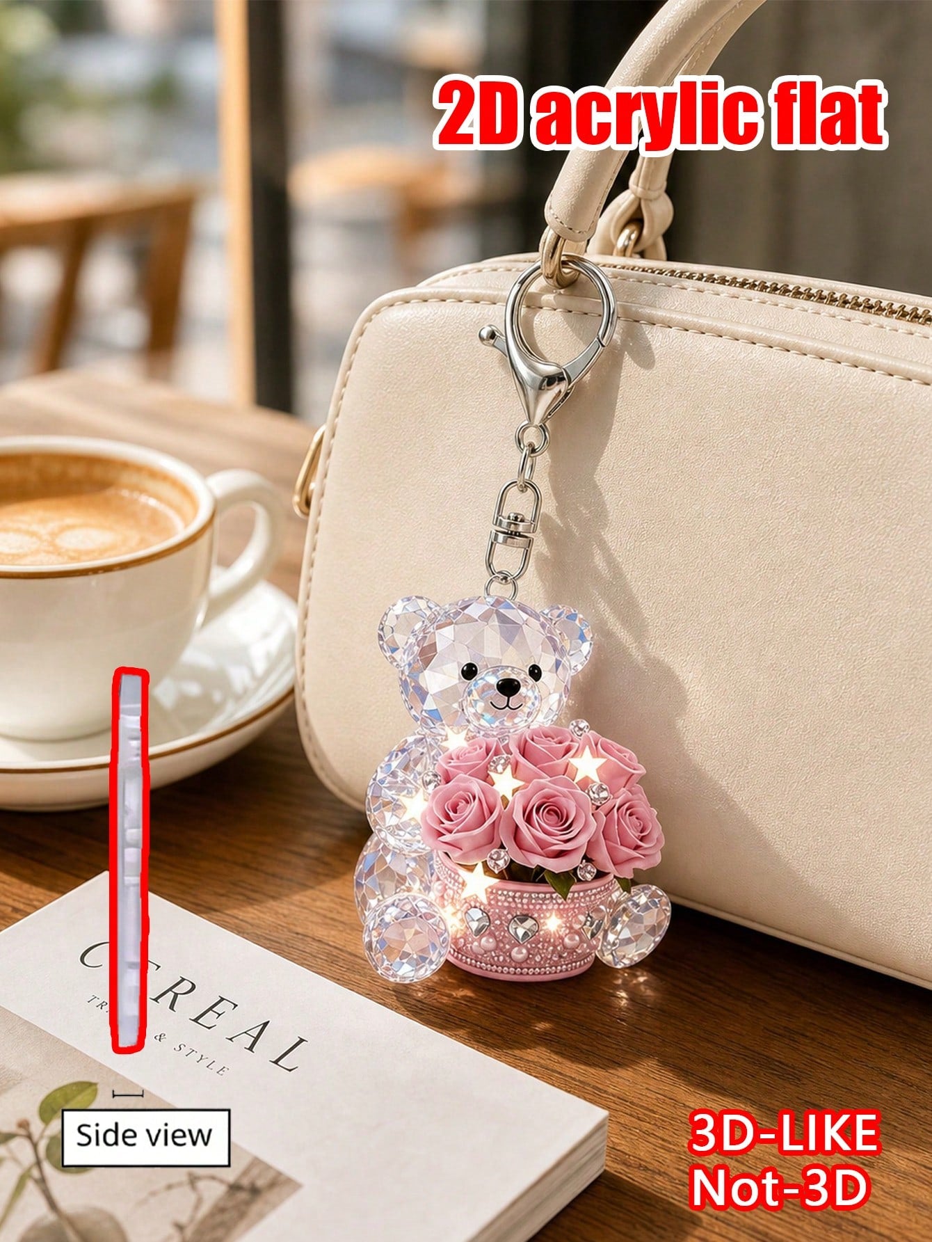 2D Flat Design Cute Bear Pattern Keychain, Fashion Bear Theme Party Keychain, Bag Decoration. Suitable For Packaging Decoration, Car Hanging Ornament, Backpack Decoration, Car Key Decoration. Car Rear