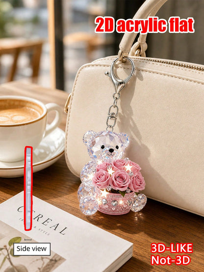 2D Flat Design Cute Bear Pattern Keychain, Fashion Bear Theme Party Keychain, Bag Decoration. Suitable For Packaging Decoration, Car Hanging Ornament, Backpack Decoration, Car Key Decoration. Car Rear