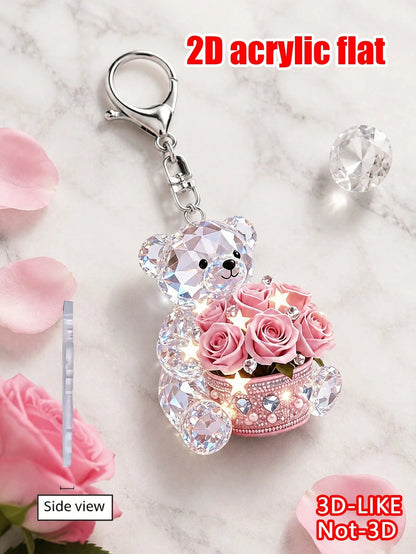 2D Flat Design Cute Bear Pattern Keychain, Fashion Bear Theme Party Keychain, Bag Decoration. Suitable For Packaging Decoration, Car Hanging Ornament, Backpack Decoration, Car Key Decoration. Car Rear