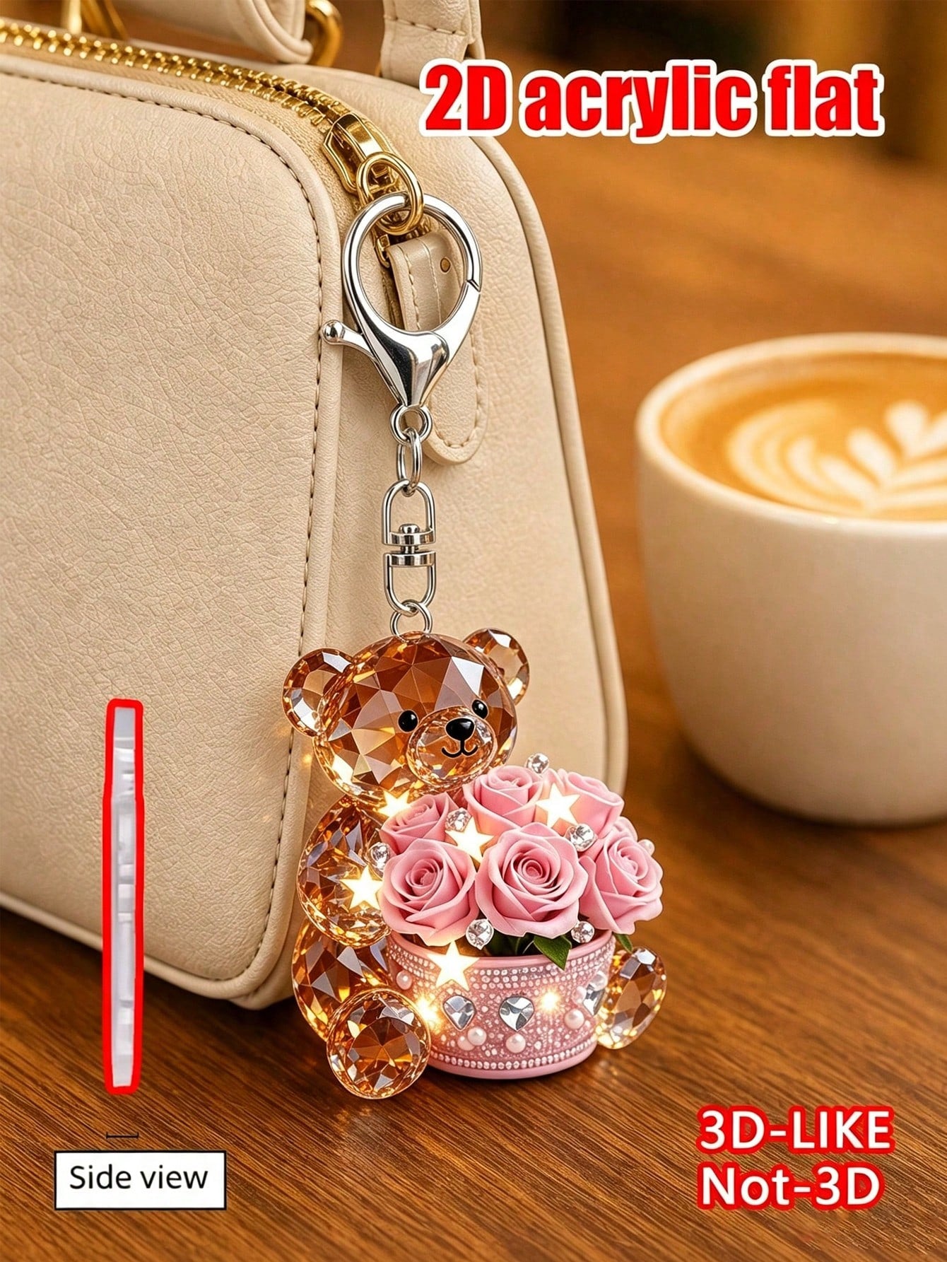 2D Flat Design Cute Bear Pattern Keychain, Fashion Bear Theme Party Keychain, Bag Decoration. Suitable For Packaging Decoration, Car Hanging Ornament, Backpack Decoration, Car Key Decoration. Car Rear