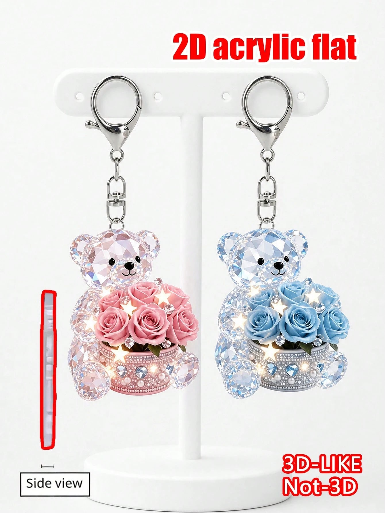 2D Flat Design Cute Bear Pattern Keychain, Fashion Bear Theme Party Keychain, Bag Decoration. Suitable For Packaging Decoration, Car Hanging Ornament, Backpack Decoration, Car Key Decoration. Car Rear