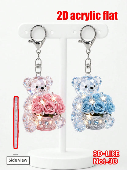 2D Flat Design Cute Bear Pattern Keychain, Fashion Bear Theme Party Keychain, Bag Decoration. Suitable For Packaging Decoration, Car Hanging Ornament, Backpack Decoration, Car Key Decoration. Car Rear