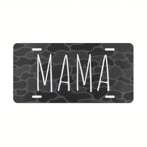 2D Flat Surface, Decorative License Plate Only, Mom Style, Black Camouflage, Vintage Camouflage Metal Front License Plate 6x12inch, Polished Metal Standard License Plate, 2D Flat Surface