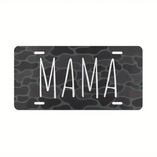 2D Flat Surface, Decorative License Plate Only, Mom Style, Black Camouflage, Vintage Camouflage Metal Front License Plate 6x12inch, Polished Metal Standard License Plate, 2D Flat Surface