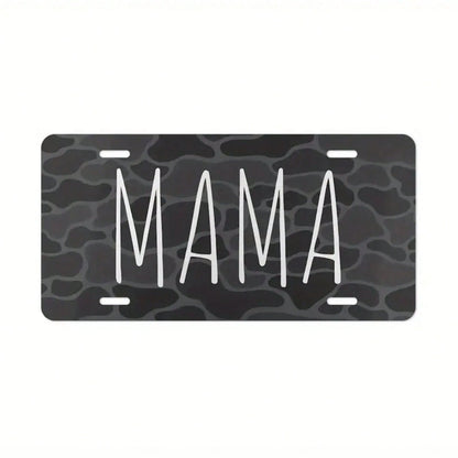 2D Flat Surface, Decorative License Plate Only, Mom Style, Black Camouflage, Vintage Camouflage Metal Front License Plate 6x12inch, Polished Metal Standard License Plate, 2D Flat Surface